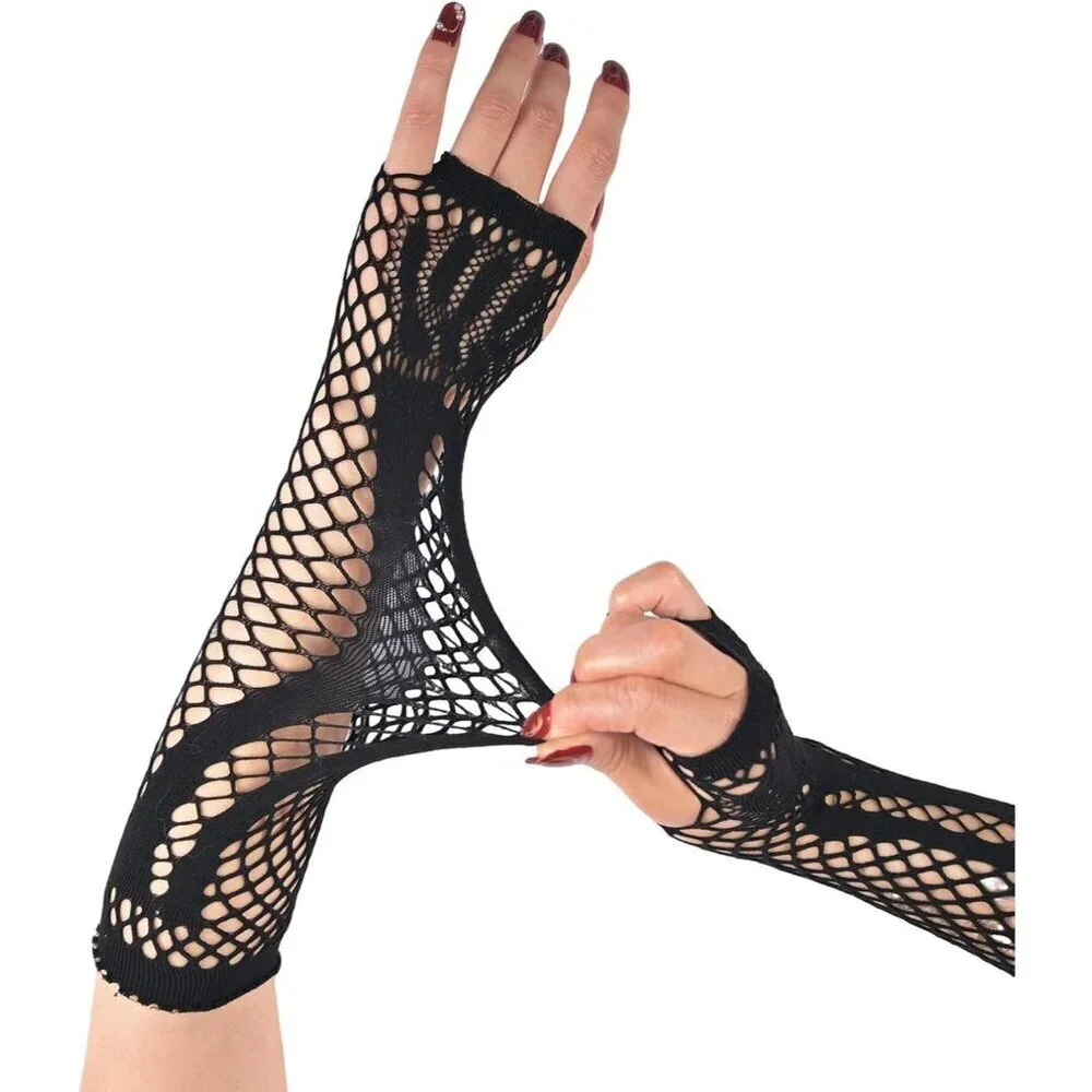 Women's Fishing Halloween Black 9 Net Gloves Fingerless Gothic Accessories